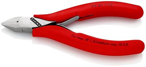 [NS-KN7741115] KNIPEX 77 41 115 ALICATES DE CORTE DIAGONAL PARA ELECTRÓNICA CON ARTICULACIÓN MACHIHEMBRADA CON FUNDAS DE PLÁSTICO ANTIDESLIZANTES 115 MM