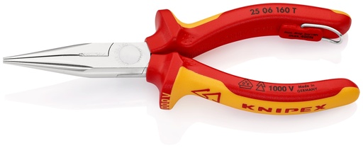 [NS-KN2506160T] KNIPEX 25 06 160 T ALICATE DE MONTAJE (ALICATE DE RADIO) AISLADO CON FUNDAS MULTICOMPONENTE, HOMOLOGADO POR VDE; CON ANILLA DE FIJACIÓN AISLADA E INTEGRADA PARA COLOCAR UNA PROTECCIÓN ANTICAÍDA CROMADO 160 MM