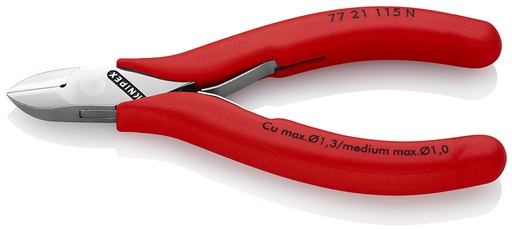 [NS-KN7721115N] KNIPEX 77 21 115 N ALICATES DE CORTE DIAGONAL PARA ELECTRÓNICA CON ARTICULACIÓN MACHIHEMBRADA CON FUNDAS DE PLÁSTICO ANTIDESLIZANTES 115 MM