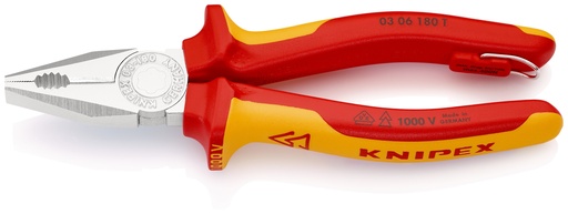 [NS-KN0306180T] KNIPEX 03 06 180 T ALICATE UNIVERSAL AISLADO CON FUNDAS MULTICOMPONENTE, HOMOLOGADO POR VDE; CON ANILLA DE FIJACIÓN AISLADA E INTEGRADA PARA COLOCAR UNA PROTECCIÓN ANTICAÍDA CROMADO 180 MM