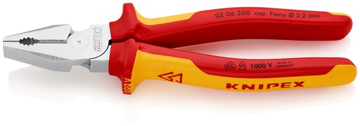 [NS-KN0206200] KNIPEX 02 06 200 ALICATE UNIVERSAL DE FUERZA AISLADOS CON FUNDAS MULTICOMPONENTES, SEGÚN NORMA VDE CROMADO 200 MM