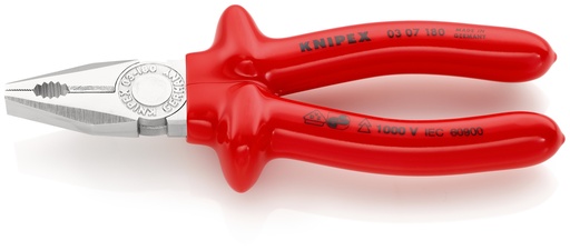 [NS-KN0307180] KNIPEX 03 07 180 ALICATE UNIVERSAL AISLADOS POR INMERSIÓN EN PLÁSTICO REFORZADO, SEGÚN NORMA VDE CROMADO 180 MM