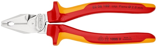 [NS-KN0206180] KNIPEX 02 06 180 ALICATE UNIVERSAL DE FUERZA AISLADOS CON FUNDAS MULTICOMPONENTES, SEGÚN NORMA VDE CROMADO 180 MM