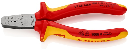 [NS-KN9768145A] KNIPEX 97 68 145 A ALICATE PARA CRIMPAR PUNTERAS HUECAS AISLADOS CON FUNDAS MULTICOMPONENTES, SEGÚN NORMA VDE 145 MM