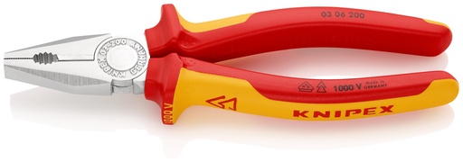 [NS-KN0306200SB] KNIPEX 03 06 200 SB ALICATE UNIVERSAL AISLADOS CON FUNDAS MULTICOMPONENTES, SEGÚN NORMA VDE CROMADO 200 MM