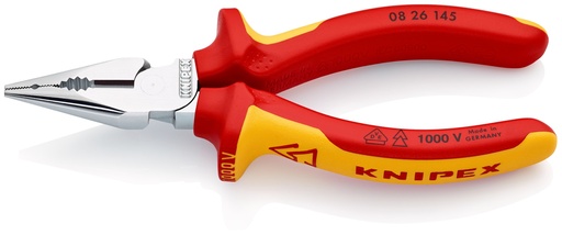 [NS-KN0826145SB] KNIPEX 08 26 145 SB ALICATE UNIVERSAL EN PUNTA AISLADOS CON FUNDAS MULTICOMPONENTES, SEGÚN NORMA VDE CROMADO 145 MM