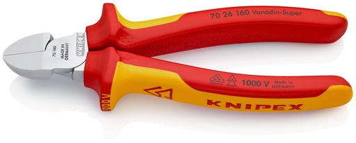 [NS-KN7026160] KNIPEX 70 26 160 ALICATE DE CORTE DIAGONAL AISLADOS CON FUNDAS MULTICOMPONENTES, SEGÚN NORMA VDE CROMADO 160 MM