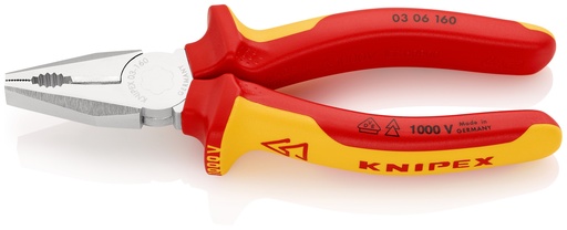 [NS-KN0306160SB] KNIPEX 03 06 160 SB ALICATE UNIVERSAL AISLADOS CON FUNDAS MULTICOMPONENTES, SEGÚN NORMA VDE CROMADO 160 MM