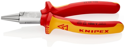 [NS-KN2206160] KNIPEX 22 06 160 ALICATE DE BOCA REDONDA AISLADOS CON FUNDAS MULTICOMPONENTES, SEGÚN NORMA VDE CROMADO 160 MM
