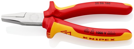 [NS-KN2006160] KNIPEX 20 06 160 ALICATE DE BOCA PLANA AISLADOS CON FUNDAS MULTICOMPONENTES, SEGÚN NORMA VDE CROMADO 160 MM