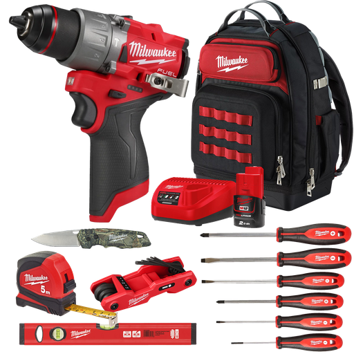 [MWPACKMOCHILA] CONJUNTO MOCHILA CON HERRAMIENTAS + TALADRO PERCUTOR M12FPD20