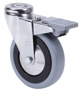 [AL20660] RUEDA GIRATORIA CON PASADOR Y FRENO SERIE A-PGA GOMA GRIS NATURAL 125 mm