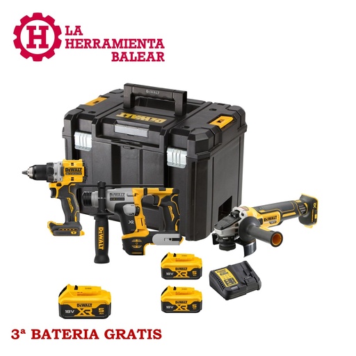 [DWDCK355P2T] KIT 18V 3 HERRAMIENTAS: TALADRO + MARTILLO + AMOLADORA (3 Bat. 5 Ah)