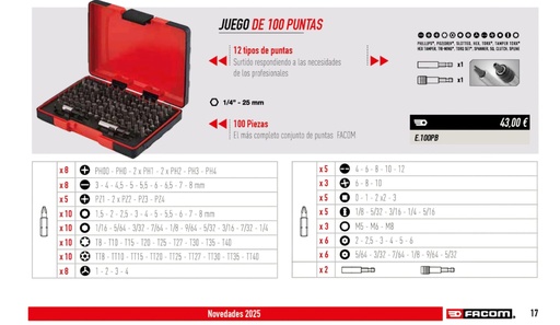 [FCE.100PB] JUEGO DE 100 PUNTAS 1/4"