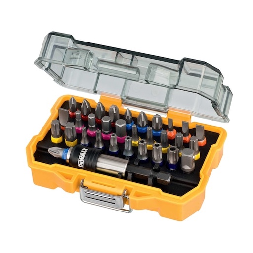 [DWDT7969] JUEGO DE 32 PUNTAS PZ, PH, PL, TORTX INVIOLABLES HEXAGONAL Y ADAPTADOR