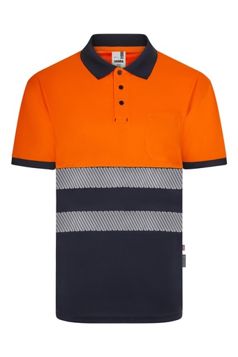 [VE305533L] POLO ALTA VISIBILIDAD UPF50 AZUL-NARANJA DE POLIÉSTER RECICLADO L