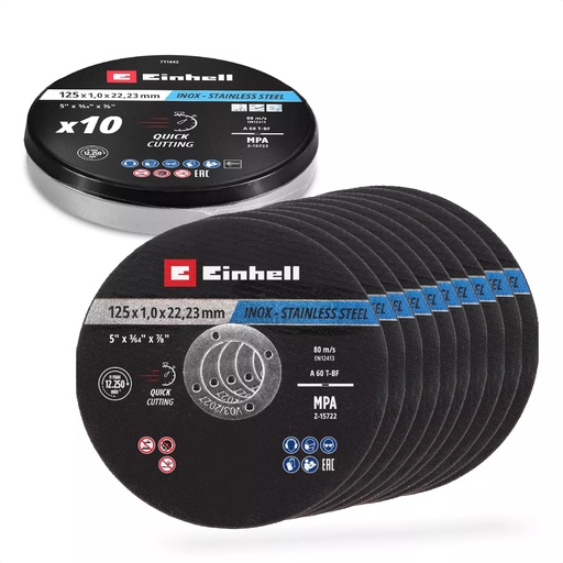 [EI49711442] LATA DE 10 DISCOS 125 x 1 mm INOX METAL EINHELL